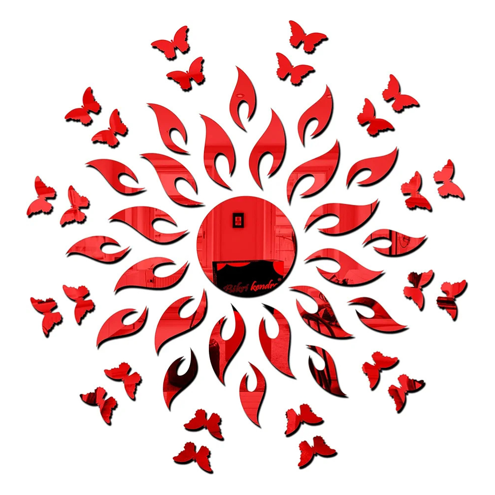 Bikri Kendra Art BK160 Sun red with 20 red Butterfly 3D Acrylic Mirror Stickers for Wall