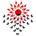 Bikri Kendra Sun Red with 20 Black Butterfly 3D Acrylic Mirror Stickers for Wall