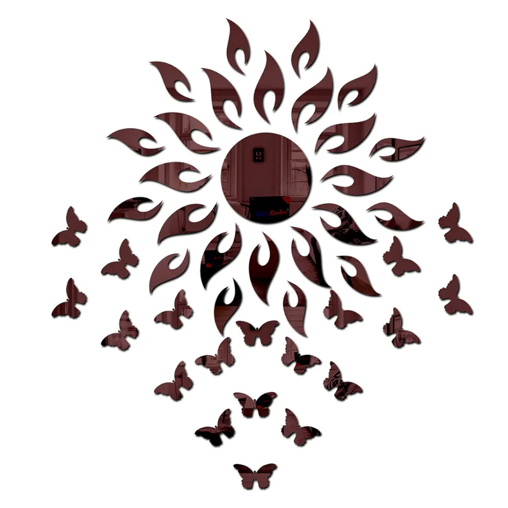 Bikri Kendra Sun Brown with Butterfly 20 Brown Decorative Mirror Stickers for Wall Wall Mirror Stickers 3D Acrylic