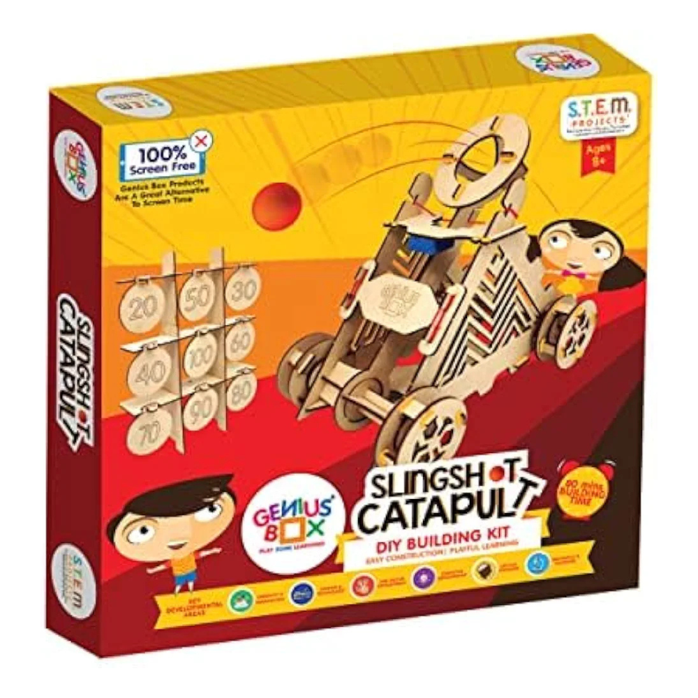 Genius Box Play some learning Slingshot Catapult DIY Science Kit for 8 Years and Up, STEM Toy, Learning Kit, Educational and Construction Based Activity Toy