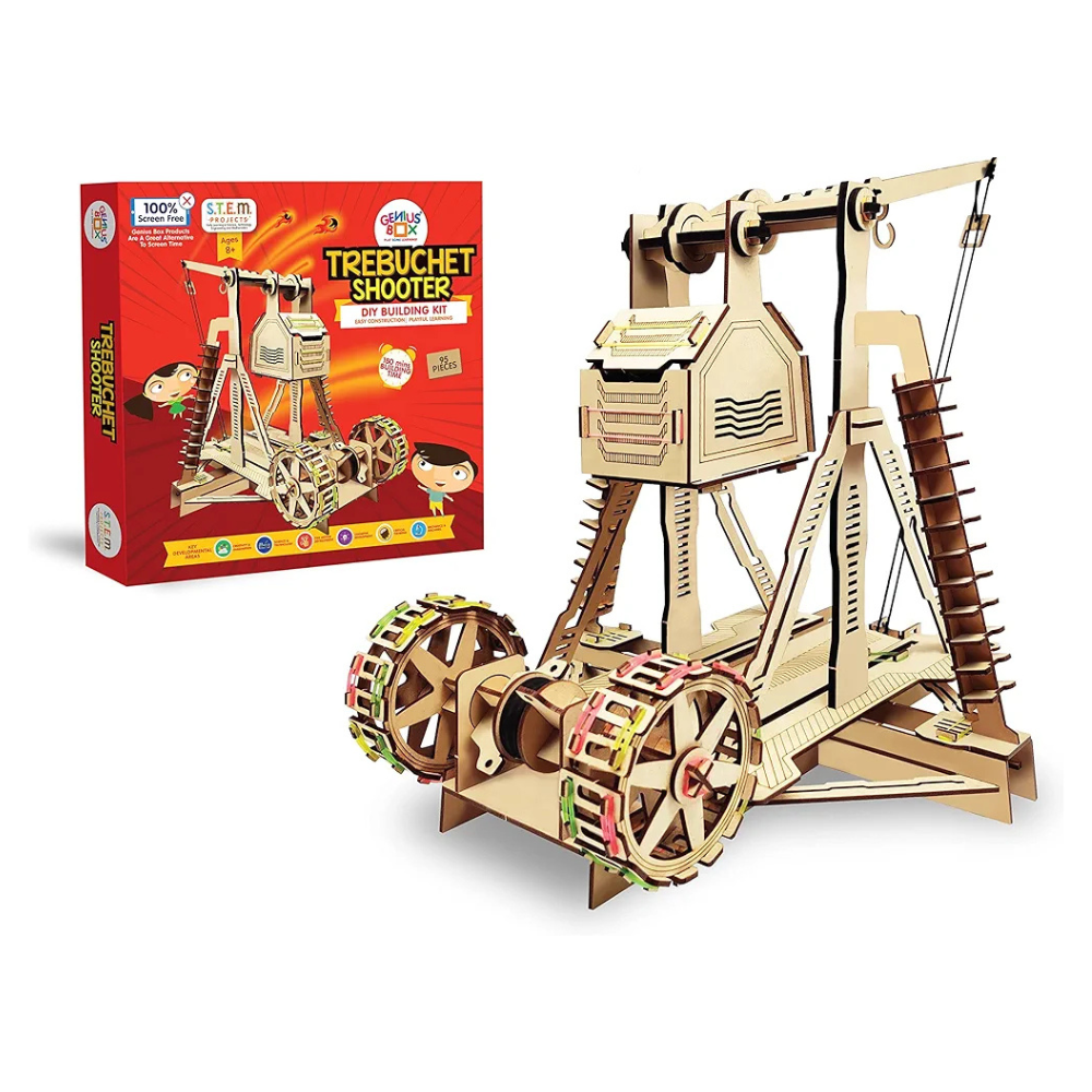 Genius Box Trebuchet Shooter DIY STEM Educational Toy and Construction Based Activity Game kit for Kids 8 to 14, Best Science Project kit Gift for Boys & Girls.