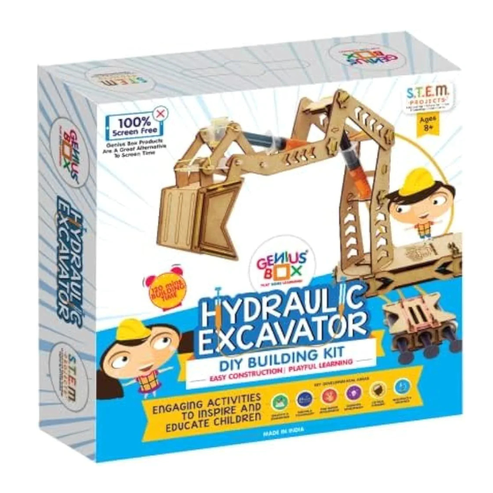 Genius Box Hydraulic Excavator DIY Science Kit for 8+ Year Age, STEM Toy, Learning Kit, Educational and Construction Kit