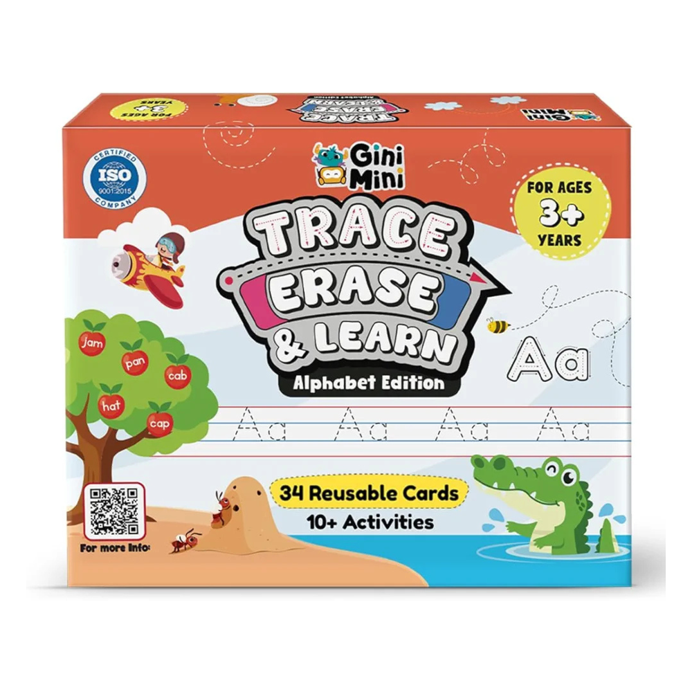 GiniMiniTrace Erase & Learn – 68 Pre-Writing Activity Cards for Kids 3–6 Tracing Counting Play-Doh Rewritable Travel-Friendly Fine Motor Skill Toy & Educational Gift Set