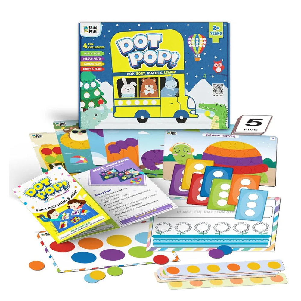 GiniMini DOT POP Activity Kit for Kids 2–5 150+ Elements Colour Counting Sorting & Matching Games Early Learning Motor Skills Reusable Mess-Free & Screen-Free Fun