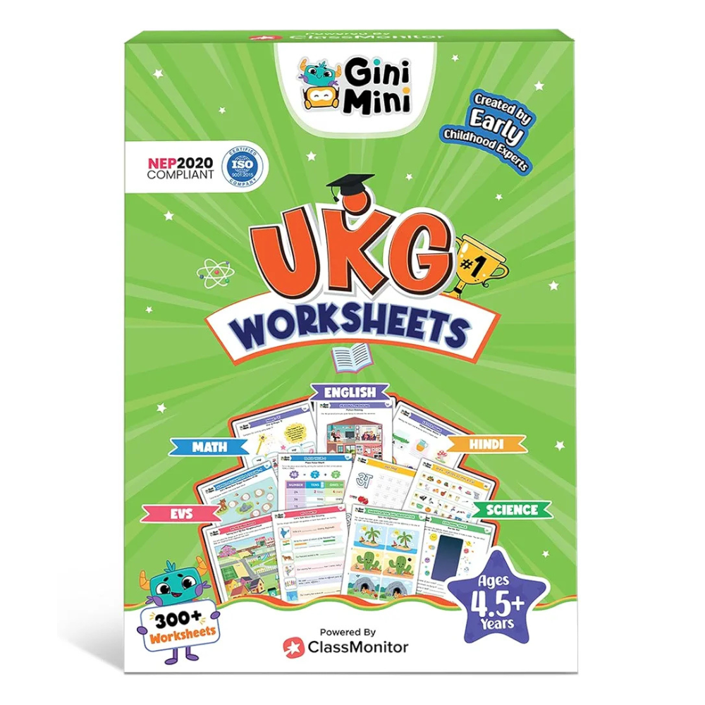 GiniMini 300+ UKG Worksheets for 4 5 6 7 Years Learning & Writing Activities, Return & Birthday Gifts for Boys Girls