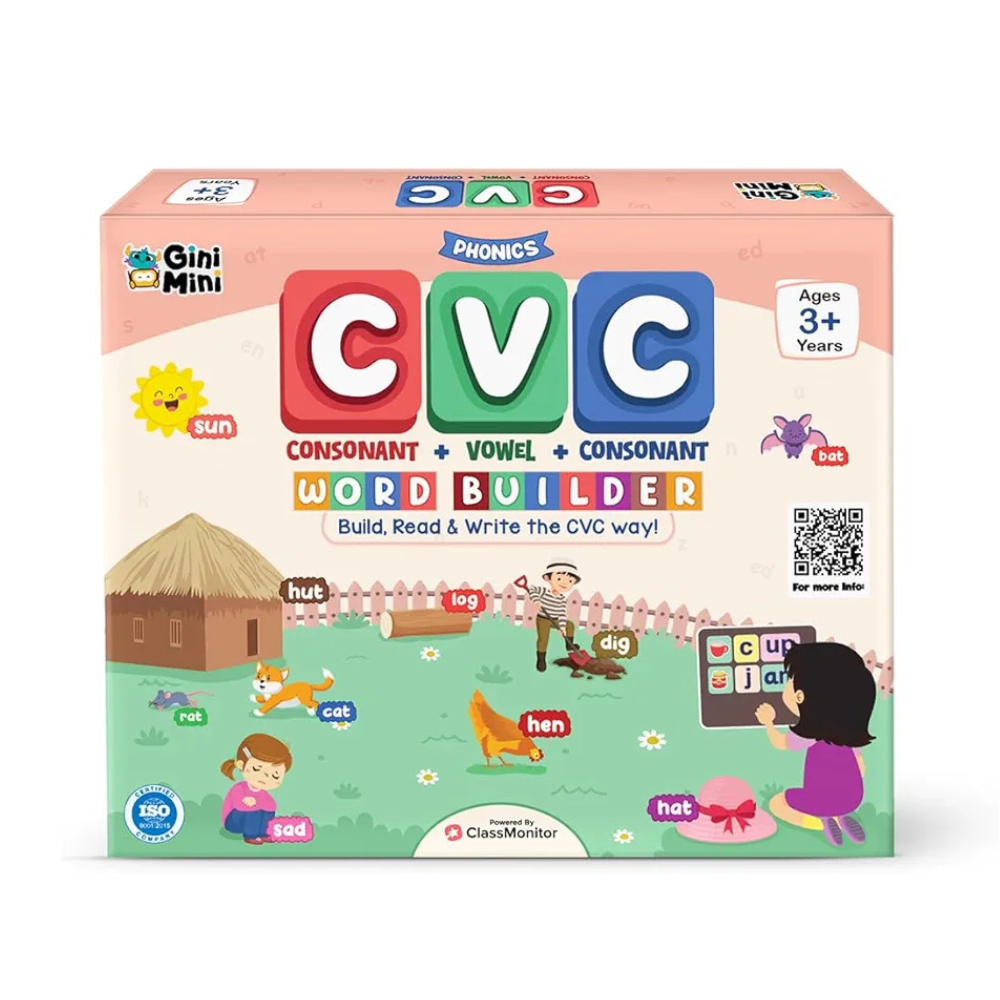 GiniMini CVC Word Builder - Letter Tiles & Whiteboard - Learn to Read, Write & Build CVC Words - Educational Toy for Kids 3 4 5 6 Years