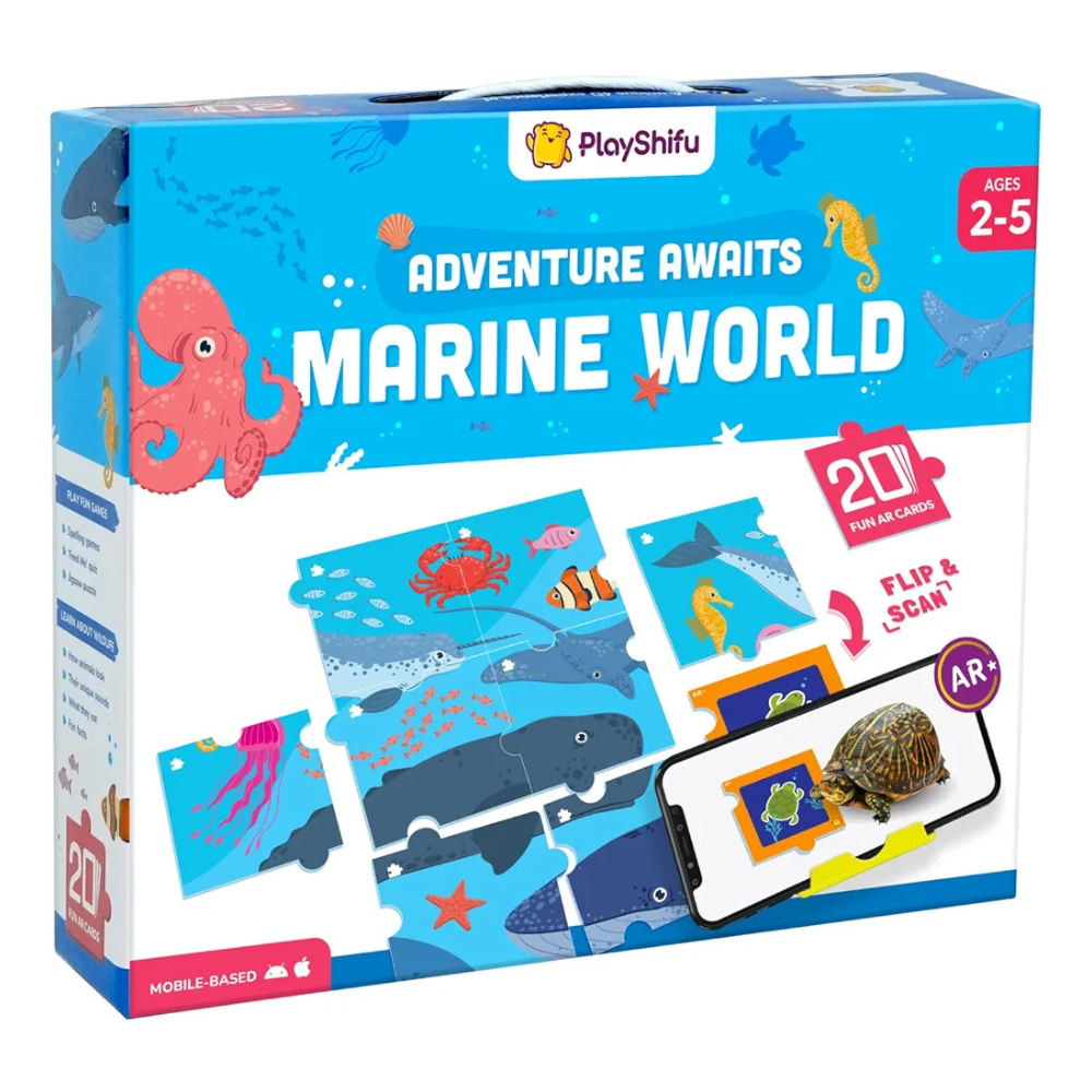 Playshifu 20 Underwater Animals Flashcards for Kids Boost Problem Solving Skills with 4D Educational Ar-Powered Stem Fun Learning, Interactive Game