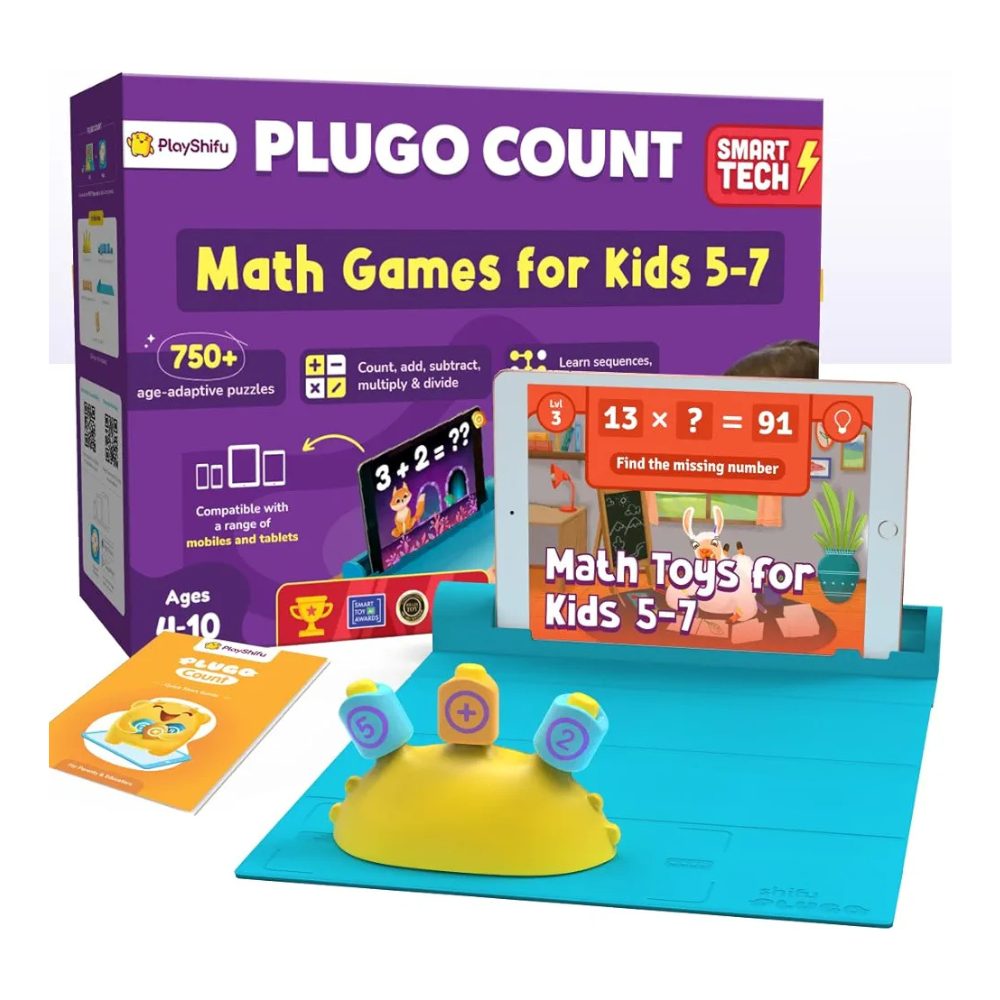 PlayShifu Math Games for Kids Plugo Count Tech-Powered Educational STEM Toy with Numbers & Operators Fun Math Kit for Boys & Girls Ages 4–10 Learning Gift for Children