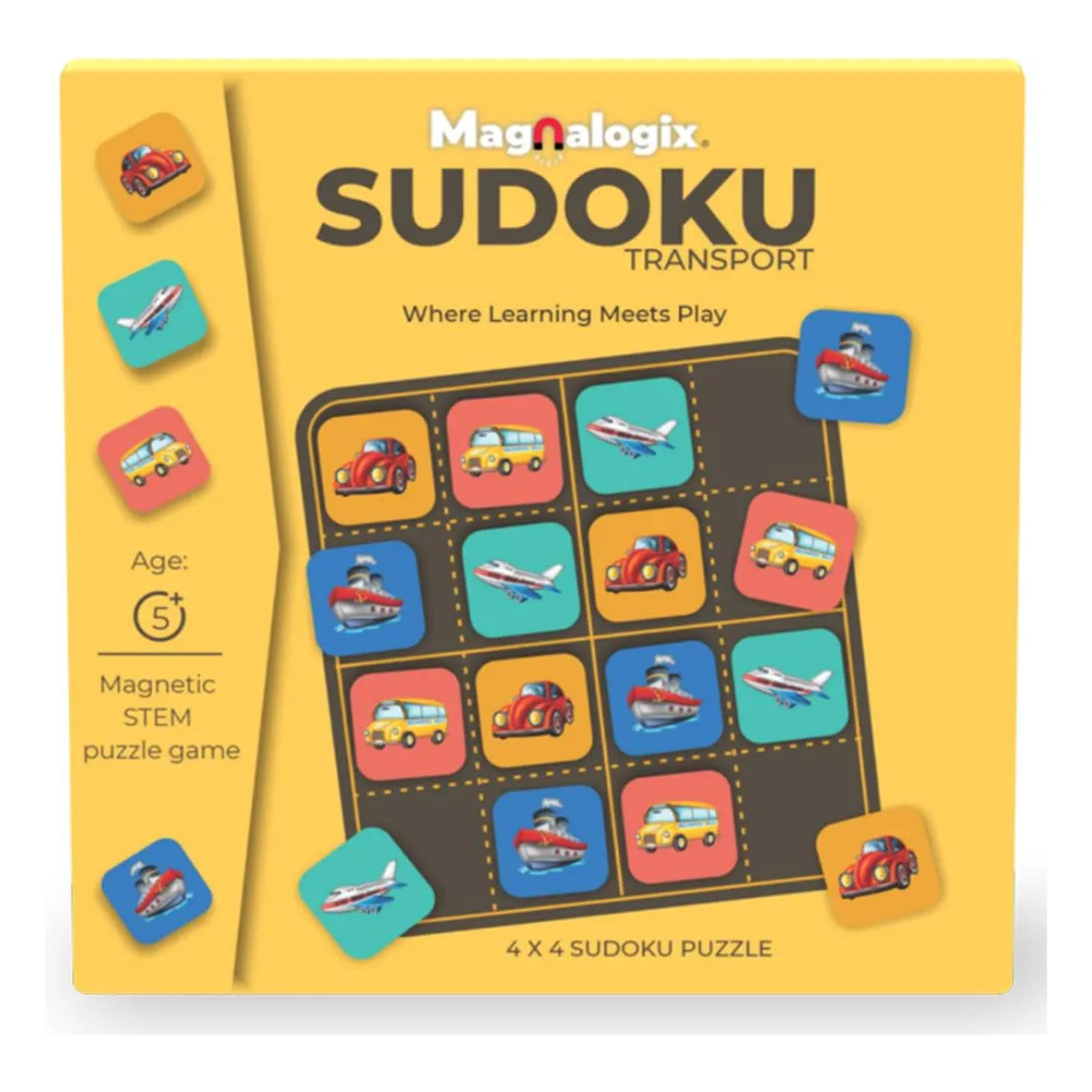 Pelikas Toyz Magnetic Sudoku for Kids 5-7 Years - Travel Games for Kids Ages 4-8 - Educational Brain Teaser Puzzle - Transport Picture Logic Toy - Birthday Gift for Boys & Girls 5+