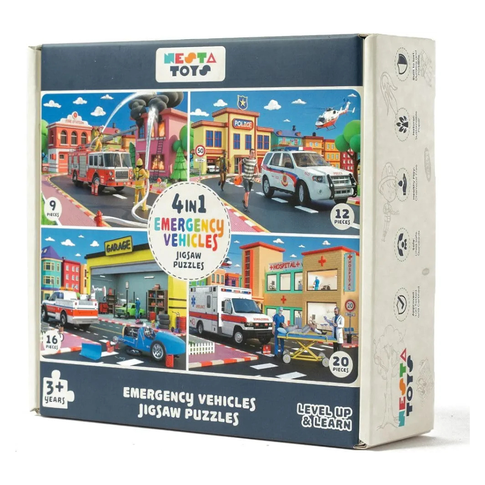 Nesta Toys Floor Puzzle & Game 4 in 1 Jigsaw Puzzle Emergency Vehicles Educational Toy Gifts for Boys & Girls Ages 2, 3, 4, 5, 6 Years Car Toys for Kids