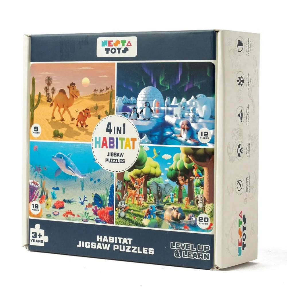 Nesta Toys Floor Puzzle & Game 4 in 1 Jigsaw Puzzle Habitat Educational Toy Gifts for Boys & Girls Ages 2, 3, 4, 5, 6 Years Stem Toys for Kids