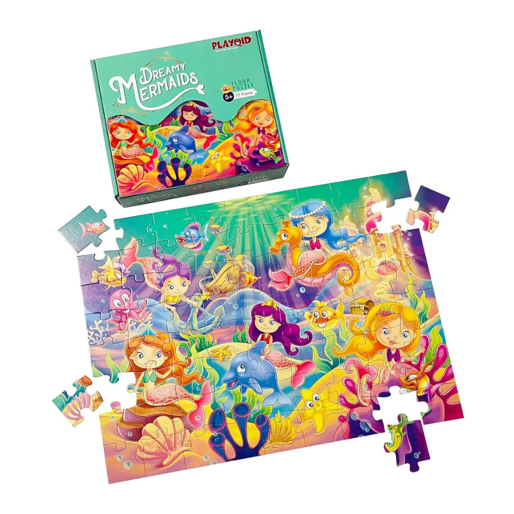 Playqid Mermaid Jigsaw Puzzle for Kids, 72-Piece 35 x 48 cms Aquatic Ocean Animals Floor Puzzle for Ages 5+ Underwater Theme Educational