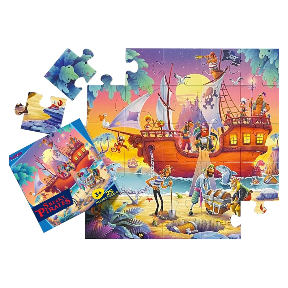 Playqid Pirate Ship Jigsaw Puzzle for Kids, 25 Giant Pieces Treasure Hunt Floor Puzzle for Ages 2-4, Educational Toy for Toddlers