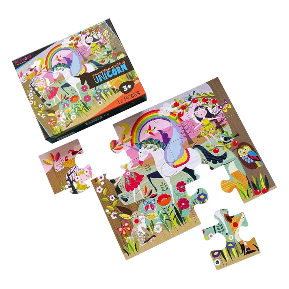 Playqid 12 Giant Pieces Floor Puzzle Unicorn Jigsaw Puzzle for Kids Ages 2+ Enchanted Fairy Tale Theme for Toddlers Educational