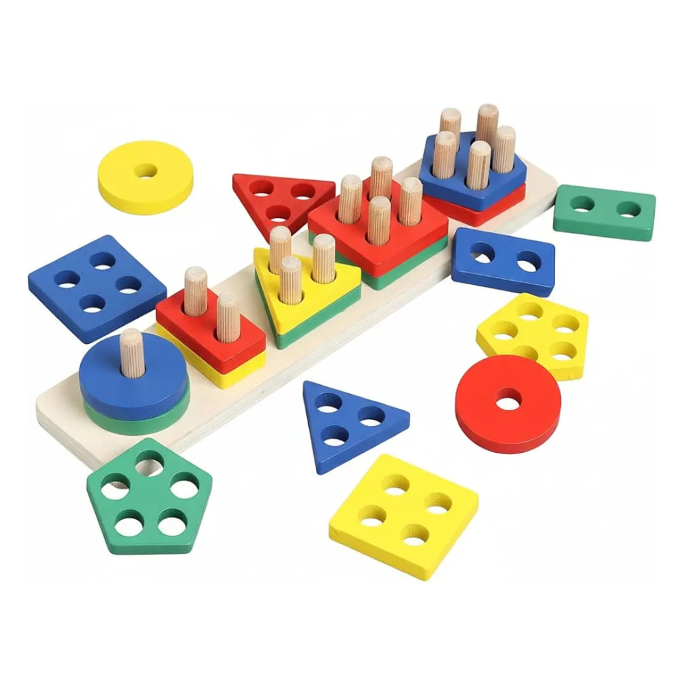 Wishkey Wooden Angle Geometric Stacker Shape Sorter Blocks,Educational Intelligence Early Learning Column Puzzle
