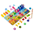 Wishkey Wooden 6 in 1 Multifunctional Learning Board Puzzle, Numbers, Shapes, Fishing Game, Stacking, Montessori Game Educational Toys