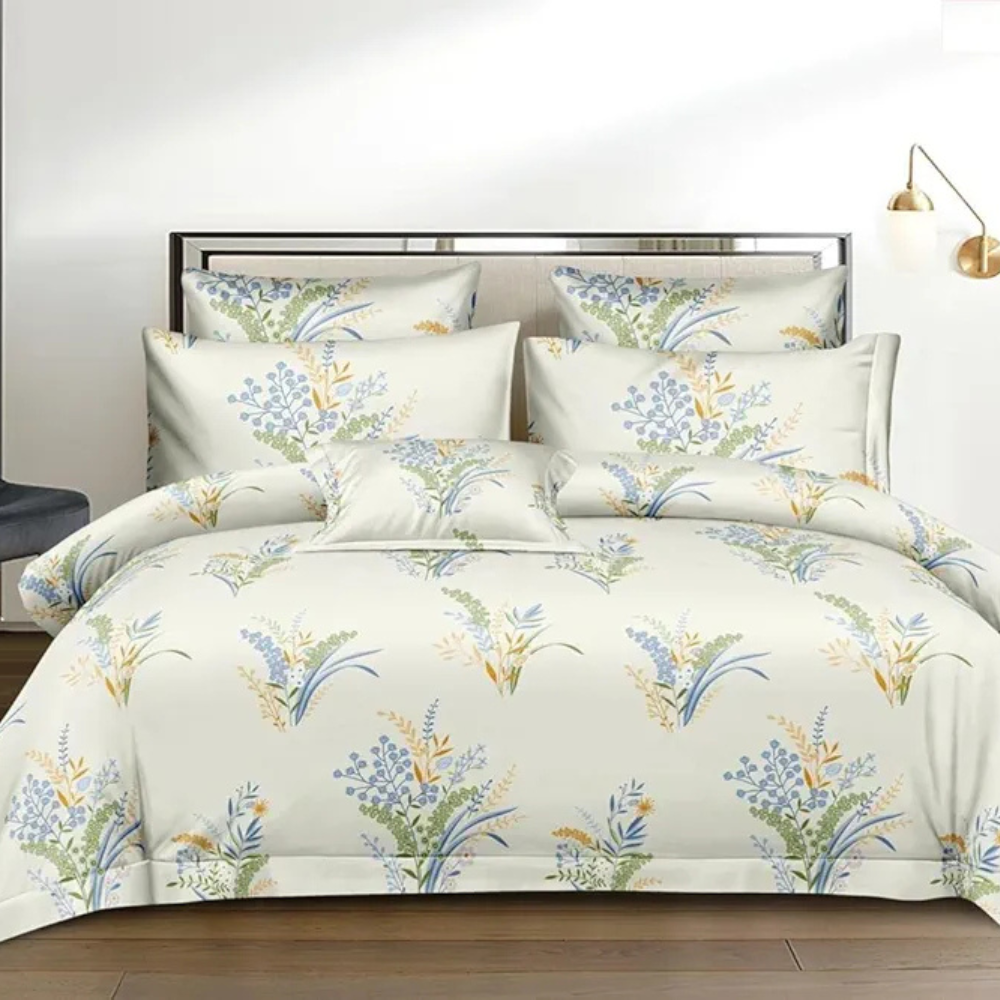 The Home Style 400 TC Cotton Printed All Around Elastic Fitted Queen Size Double Bed Bedsheet with 2 Pillow Cover II 170GSM Ivory Cream