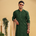 Anouk Green Ethnic Motifs Embroidered Band Collar Thread Work Cotton Straight Kurta