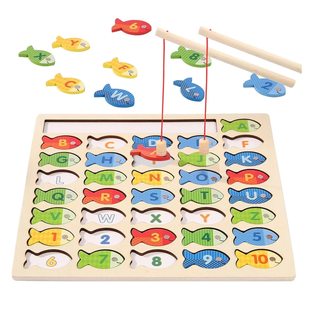 Lefan Wooden Magnetic Fishing Game for Toddlers, Montessori Fine Motor Skills Toy with Letters and Numbers, Preschool Learning ABC and Puzzle Birthday Toys Gift for 3 4 5 6 7 8+ Year Old Kids