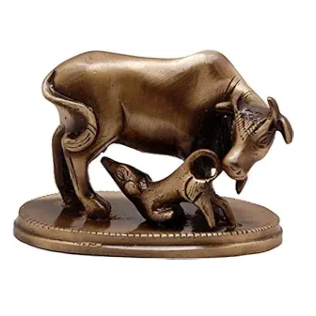 Two Moustaches Brass Kamdhenu Cow & Calf Showpiece