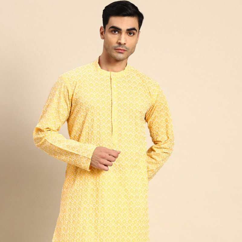 Anouk Geometric Embroidered Mandarin Collar Kurta