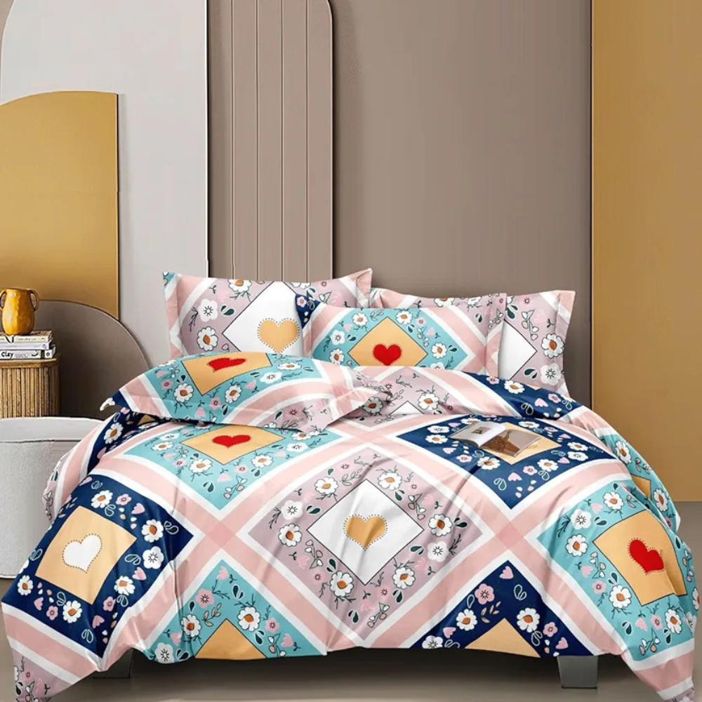 The Home Style 400 TC Cotton Feel Glace Cotton Elastic Fitted All Around Printed Queen Size Double Bed Bedsheet wih 2 Pillow Cover Rose Gold