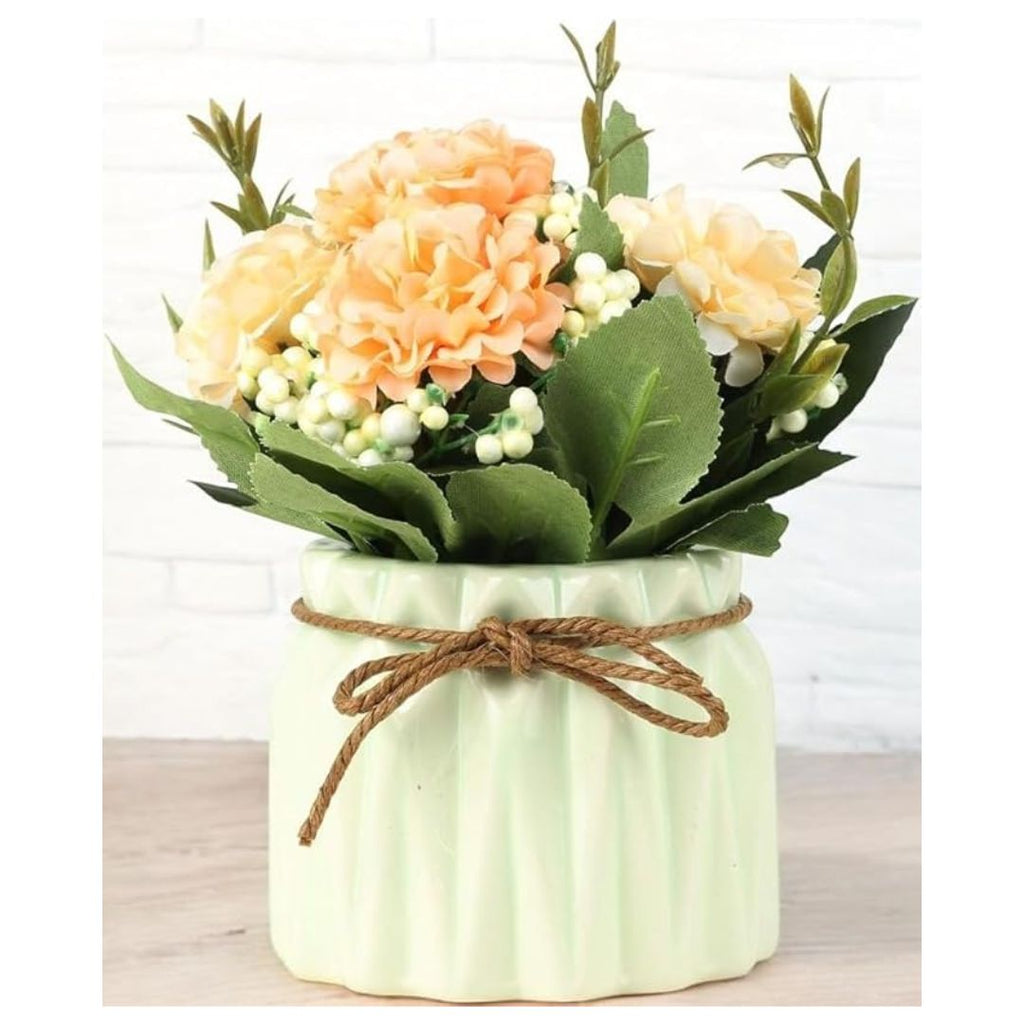Artificial Flower with Ceramic Vase Hydrangea Bouquet Fake Flower Arrangements
