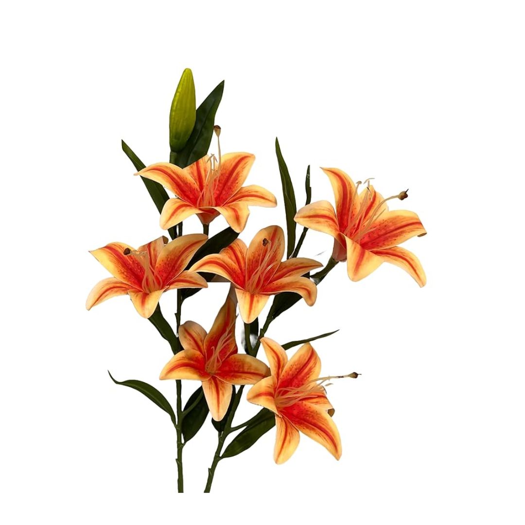 Decor Artificial Lily Flower Bunch Long Stem Perfect Vase/Pot Decoration Set Of 3 Stems