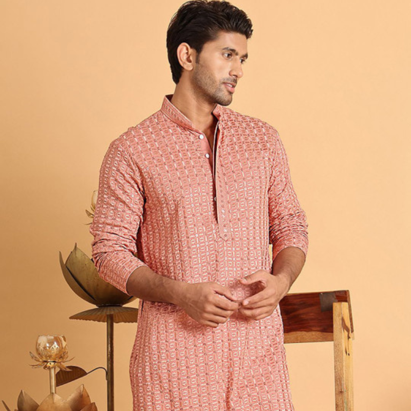 Anouk Men Geometric Embroidered Chikankari Kurta