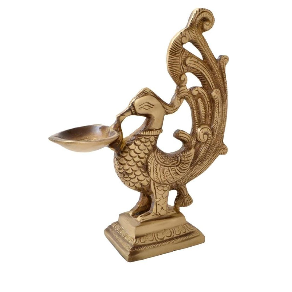 Two Moustaches Brass Peacock Deepak- Big