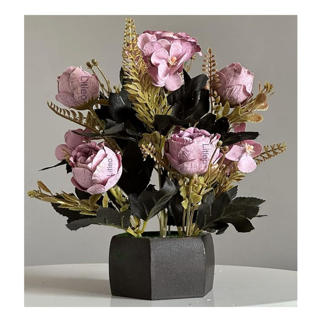 Wooden Pot with Multi-Design Dry Artificial Flowers Elegant Décor Delight