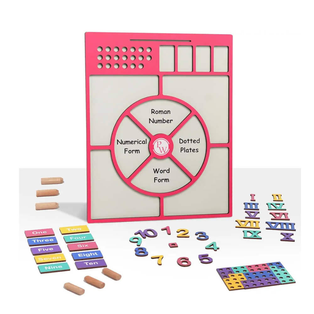 PW Curious Jr. Counting Wizard Math Learning Set, Wooden Board with Number Cards, Counting Sticks, Word Form