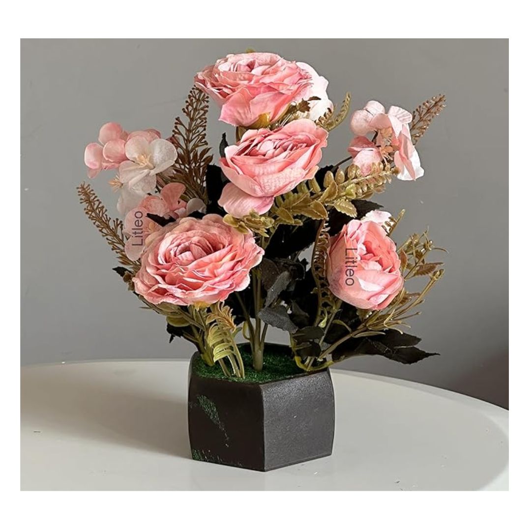 Wooden Pot with Multi-Design Dry Artificial Flowers Elegant Décor Delight