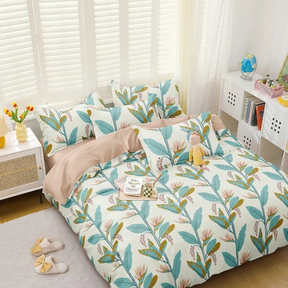 The Home Style 300 TC Cotton Feel Glace Cotton All Around Elastic Fitted Printed King Size Double Bed Bedsheet with 2 Pillow Cover Persian Green