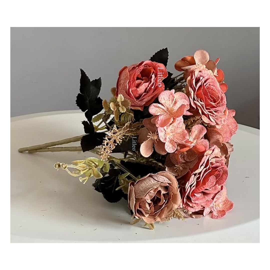 Wooden Pot with Multi-Design Dry Artificial Flowers Elegant Décor Delight