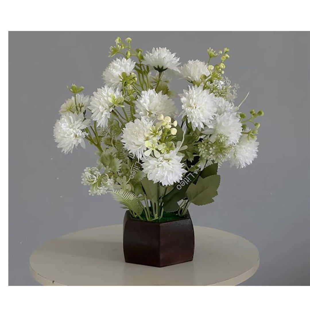 Wooden Pot with Multi-Design Dry Artificial Flowers Elegant Décor Delight