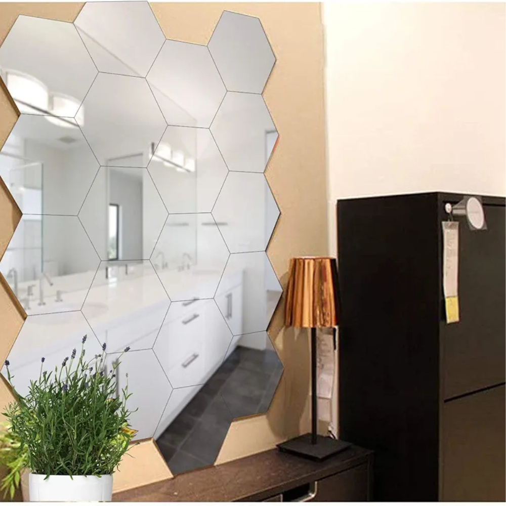 Bikri Kendra 20 Hexagon Butterfly Silver Stickers for Wall Mirror Stickers 3D Acrylic Stickers Hexagon Wall Stickers