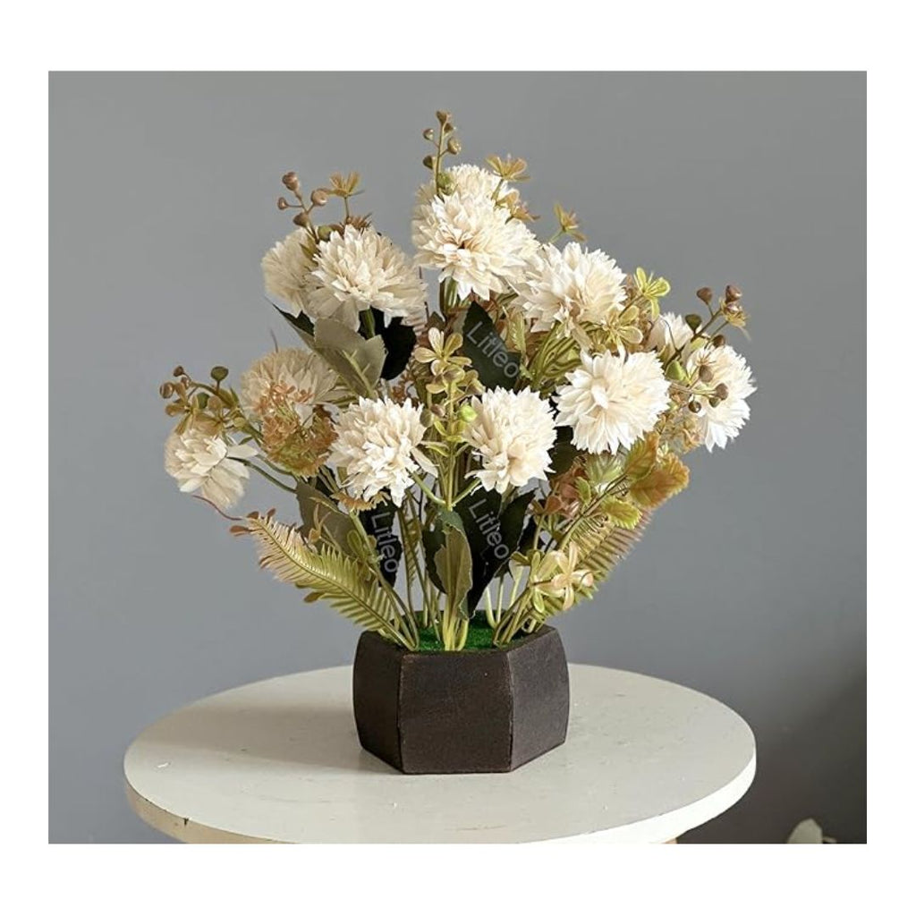 Wooden Pot with Multi-Design Dry Artificial Flowers Elegant Décor Delight