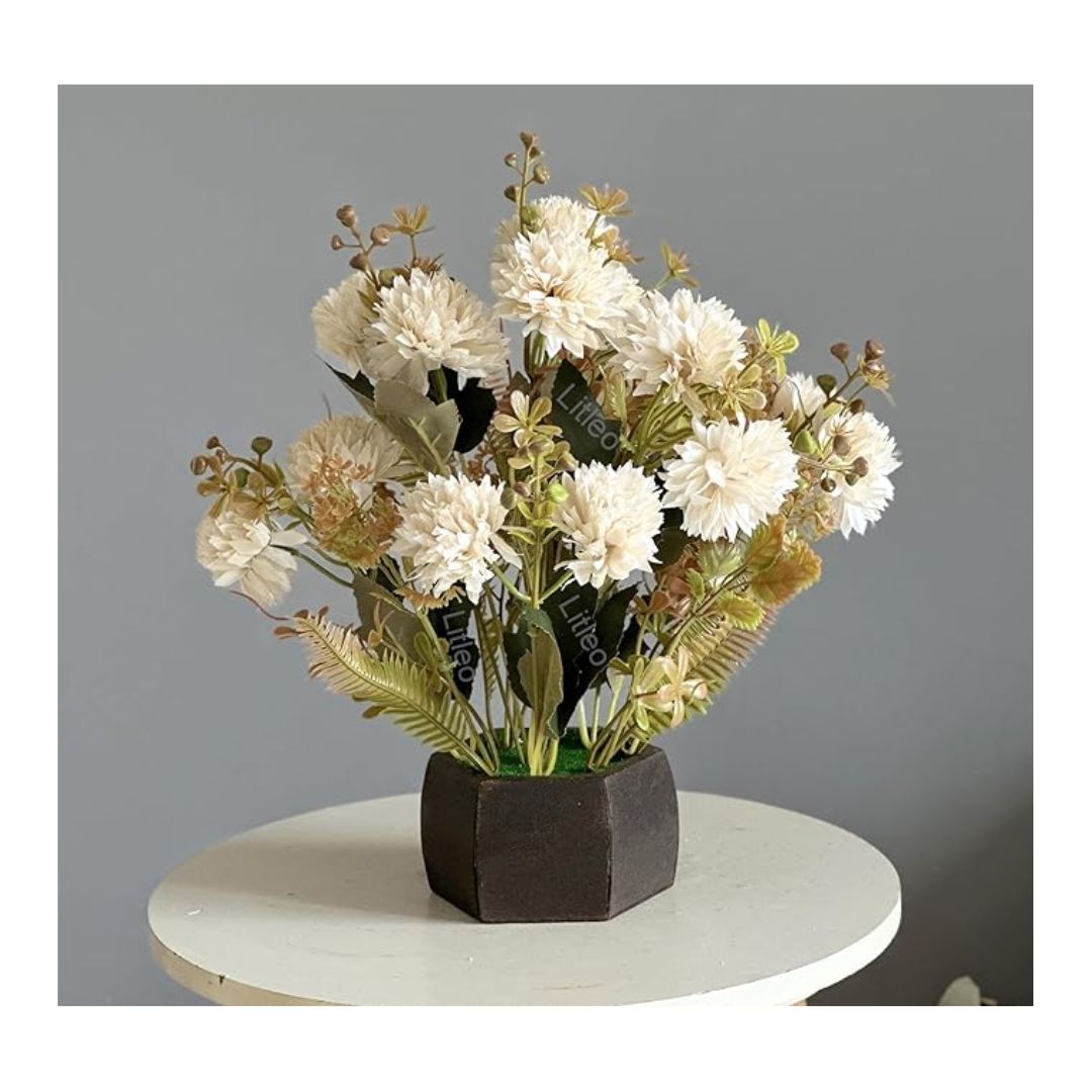 Wooden Pot with Multi-Design Dry Artificial Flowers Elegant Décor Delight