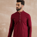Anouk Geometric Embroidered Mandarin Collar Sequinned Straight Kurta