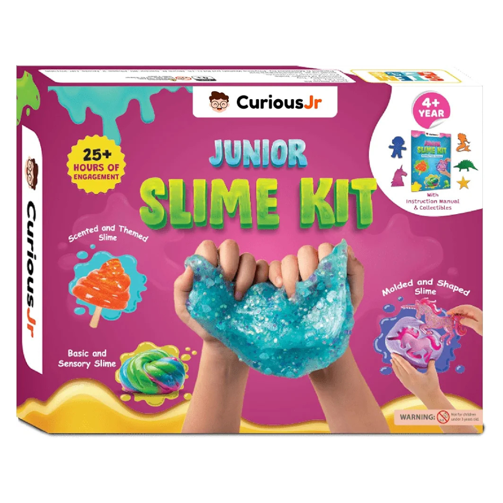 PW Junior Slime Kit for Kids, 15+ Activities with Instruction Manual, Glitter Confetti & 4 Moulds Slime Making Kit for 4+ Years Boys & Girls