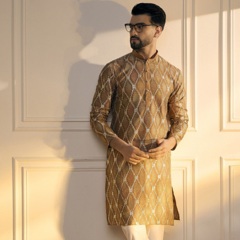 Anouk Brown Geometric Embroidered Gotta Patti Pure Cotton Straight Kurta