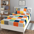 The Home Style Cotton Feel Glace Cotton Elastic Single Bed Bedsheet with 1 Pillow Cover Vibrant Checks