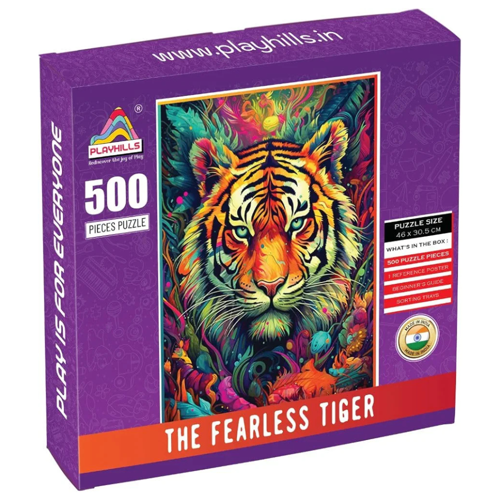 Playhills 500 Piece Wooden Jigsaw Puzzle Spirit Animal The Fearless Tiger for Teens & Adults