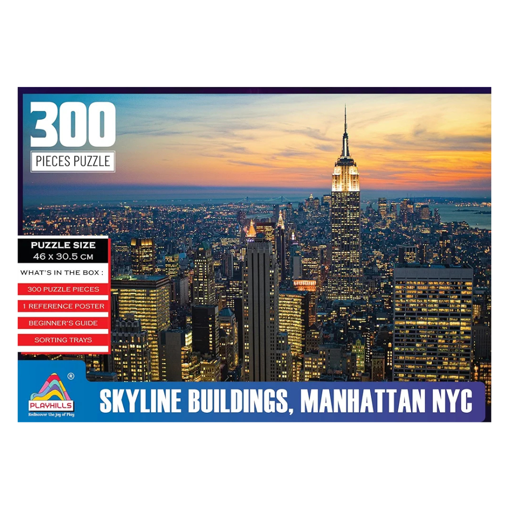 Playhills 300 Piece Wooden Puzzle Manhattan,Sky Line Building 300 Piece Puzzle for Kids & Adults