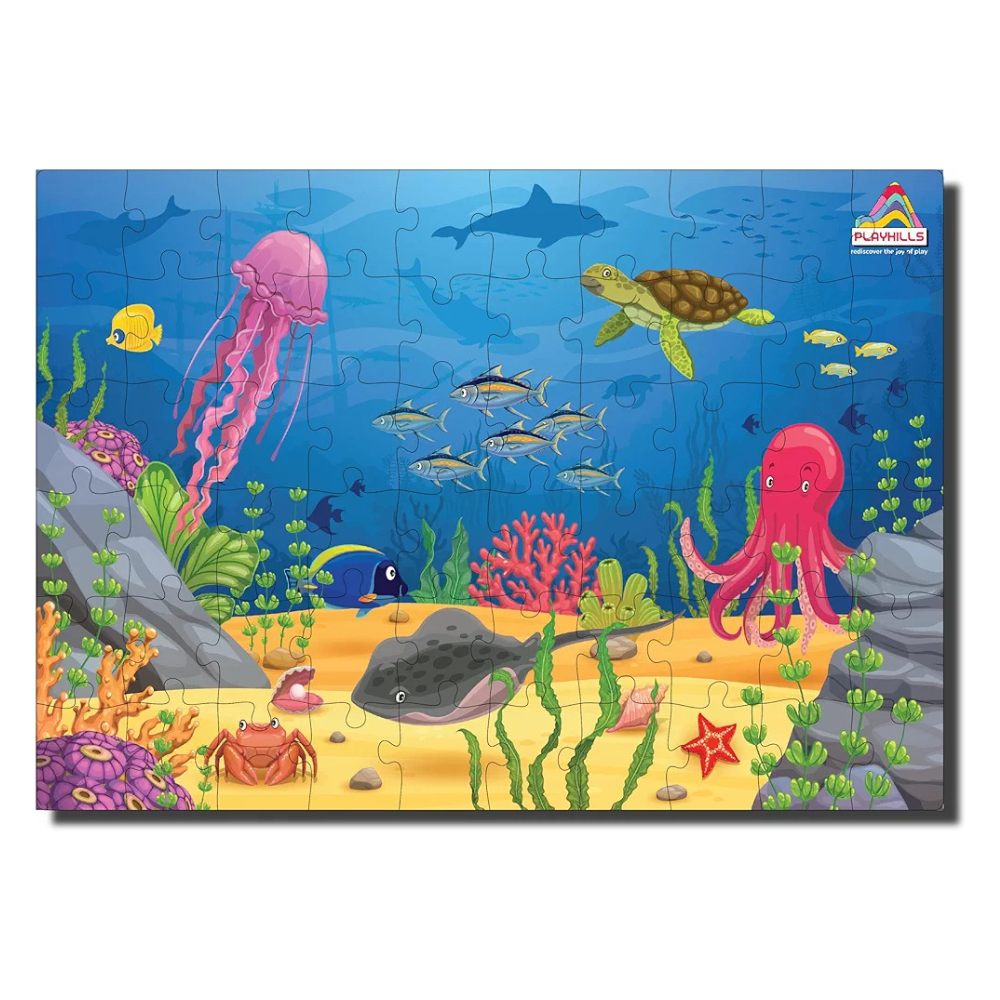Playhills Wooden Puzzle Sea Animals Beautiful Ocean Life 60 Puzzle Pieces, Ideal Holiday/Birthday Gift for Kids 3,4,5,6,7 Years