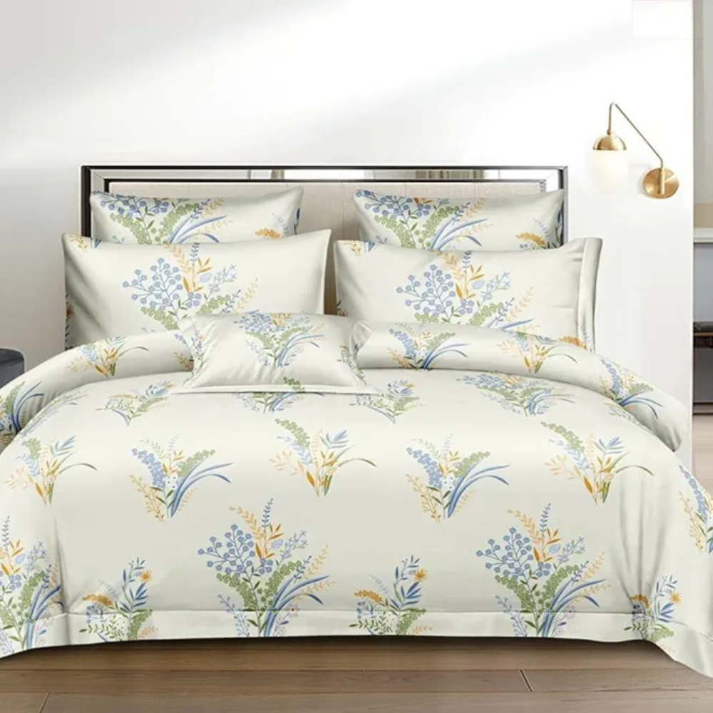 The Home Style 400 TC Cotton Printed All Around Elastic Fitted King Size Double Bed Bedsheet with 2 Pillow Cover II 170GSM Ivory Cream
