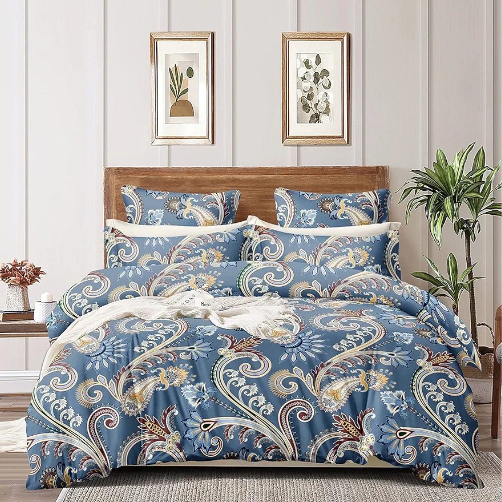 The Home Style Cotton Feel Glace Cotton Elastic Single Bed Bedsheet With 1 Pillow Cover,300 TC Ash Berry Abstract