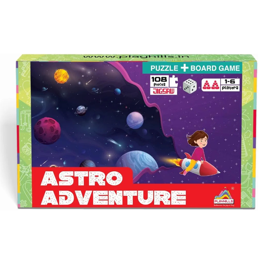 Playhills 2-in-1 Solar System Puzzle and Board Game for Kids 108 Pcs Educational Jigsaw with Astro Adventure Play Fun Learning Gift for Boys and Girls