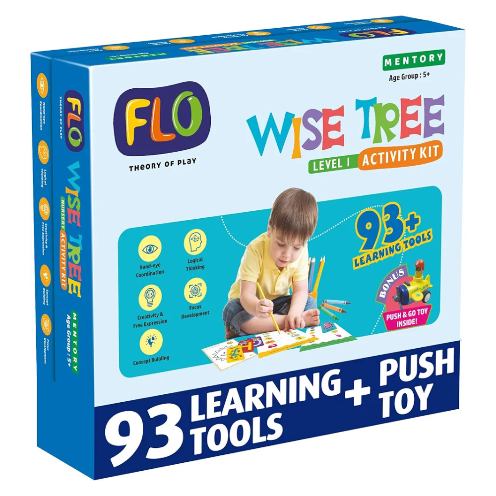 FLO Wisetree Level 1 Preschool Learning Activity Kit for Toddlers Age 5+ 93+ Early Learning Tools Birthday Gift Puzzle, Push-n-go Toy